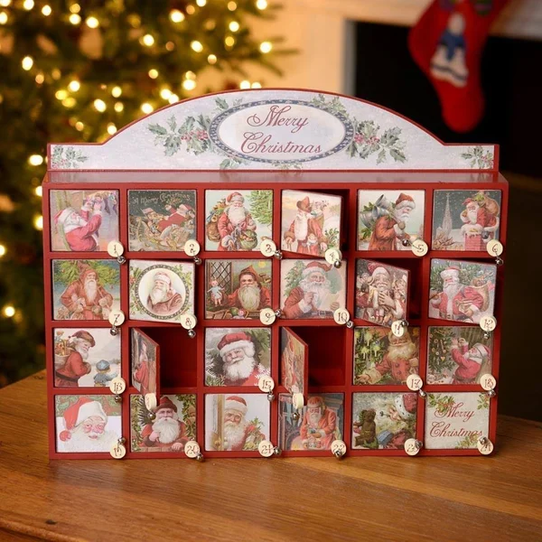 Primitives by Kathy Merry Christmas Santa Wooden Advent Calendar Vintage Style Countdown New