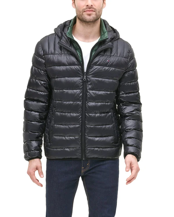 Tommy Hilfiger Men's Hooded Packable Jacket - Black - XL