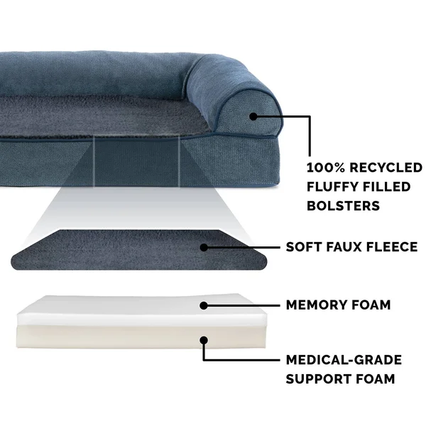 FurHaven Sofa Dog Bed - Faux Fleece & Chenille Memory Foam - Jumbo, Orion Blue