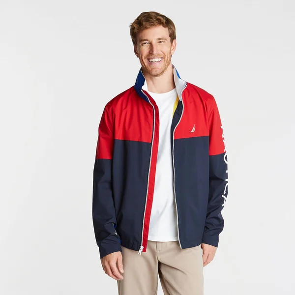 Nautica Navy Big & Tall Long Sleeve Color Block Jacket with Logo