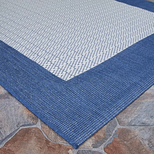 Pergola Quad Ivory-Blue Indoor/Outdoor Area Rug - 5&3x22 x 7&6x22