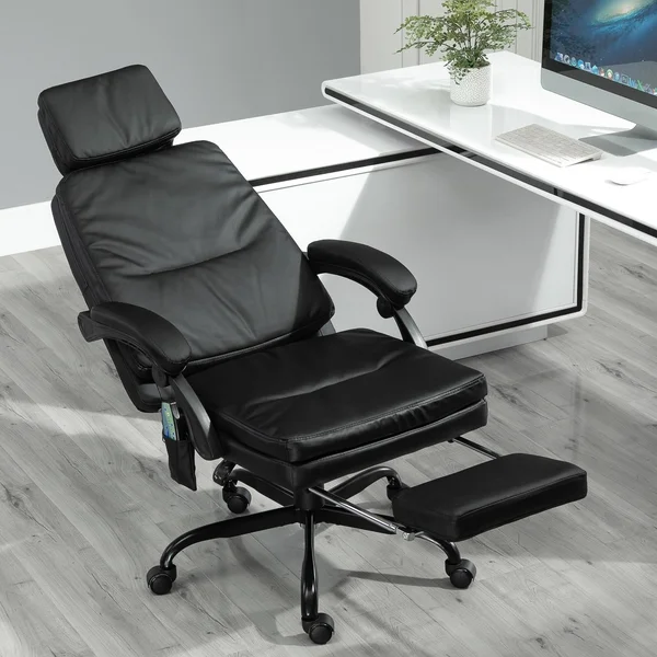 Vinsetto 6-Point Vibration Massaging Office Chair with High BACK, Height Adjustable, Padded Seat and Wheels - Black