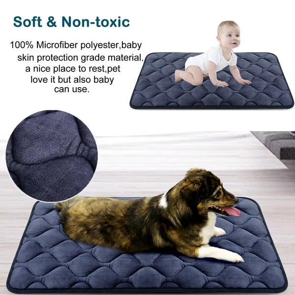 Dog Bed Mat Washable - Soft Fleece Crate Pad - Anti-Slip Matress