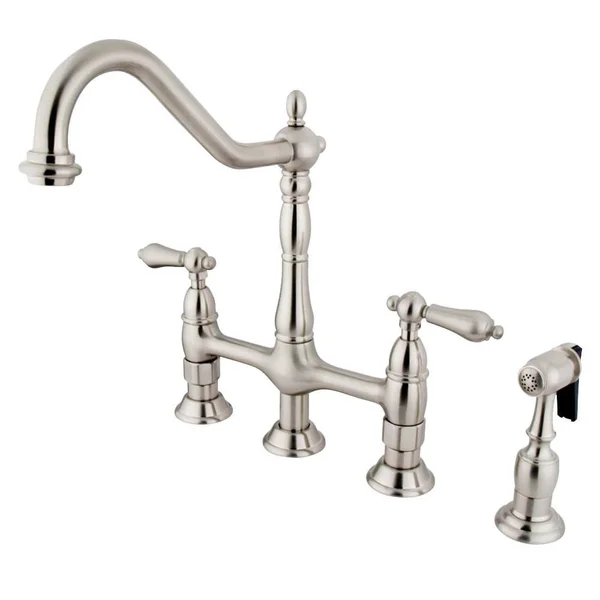 Kingston Brass KS1270ALBS Heritage Bridge Kitchen Faucet with Brass Sprayer, Matte Black