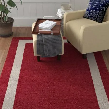 Red Barrel Studio Covert Border Hand-Tufted Wool Wine Red/Silver Area Rug - Size: Rectangle 6' x 9'