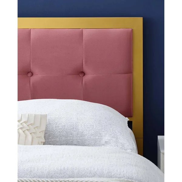 Panama Modern Heather Pink Velvet Button Tufted Upholstered King Size Metal Headboard