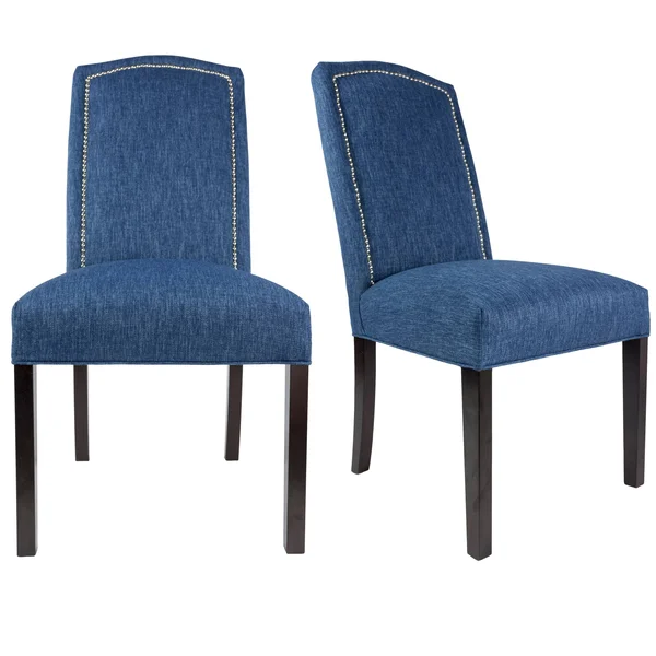 Sole Designs SL2008 Collection Camelback Upholstered Armless Dining Chair with Nailhead Trim and Spring Seating - Set of 2, Gree