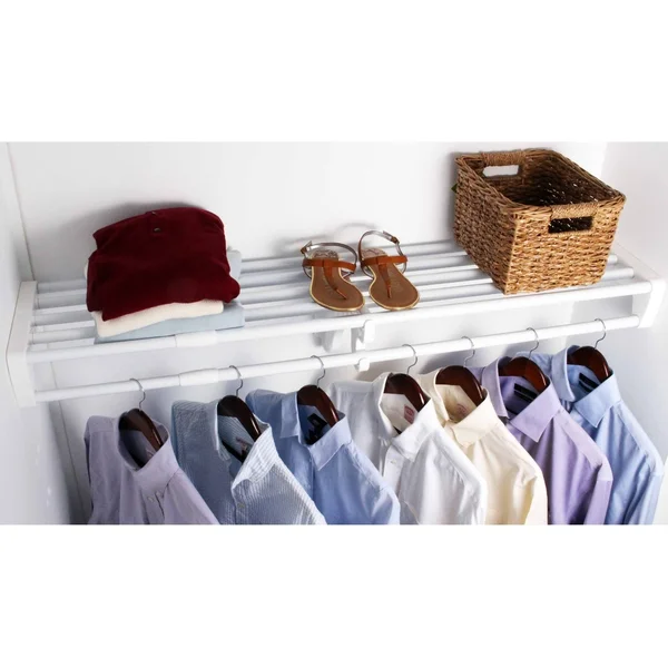 EZ Shelf Expandable Closet Shelf and Rod with No Brackets - 40 inch-73 inch, White