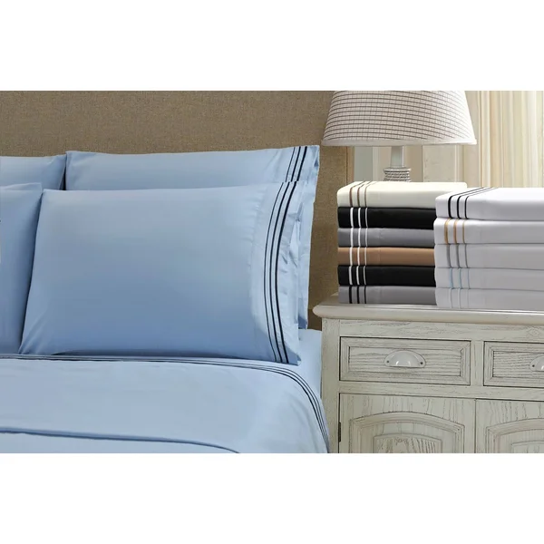 Superior Wrinkle Resistant Embroidered 6 Piece Microfiber Sheet Set - California King - White/Gold