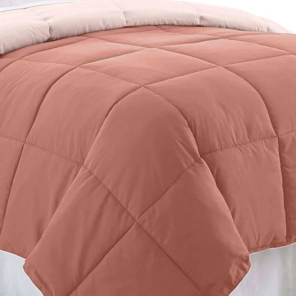 Saltoro Sherpi Veria Microfiber King Comforter with Stitched Block Pattern, Orange, Bedding