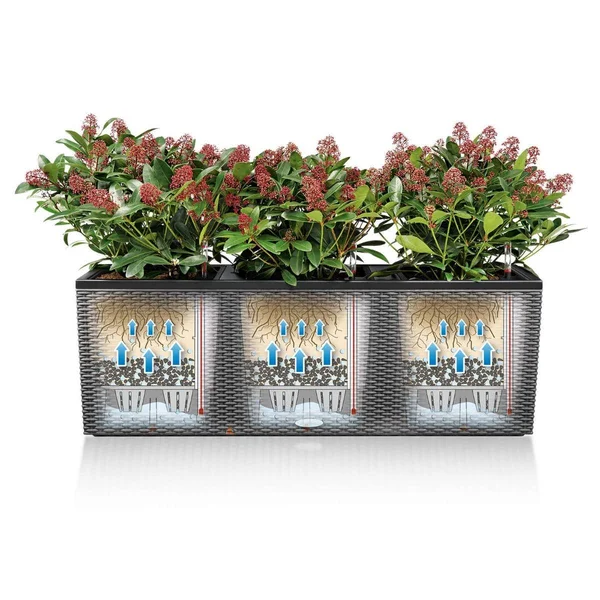 Rectangle Lechuza Trio Cottage 40 Self-Watering Resin Planter Granite