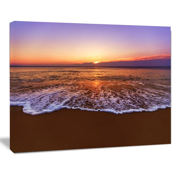 Design Art Orange Tinged Sea Waters at Sunset Photographic Print on Wrapped Canvas, Size: 12x22 H x 20x22 W x 1x22 D, Blue