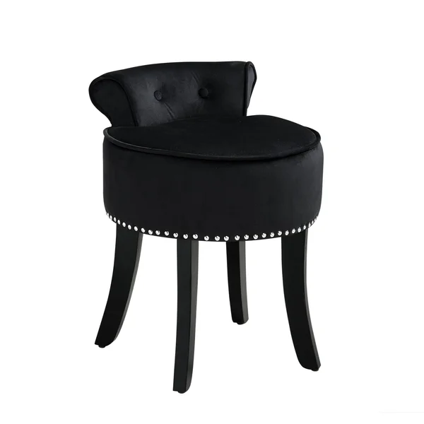 Inspired Home Velvet Vanity Stool Nailhead Trim Black