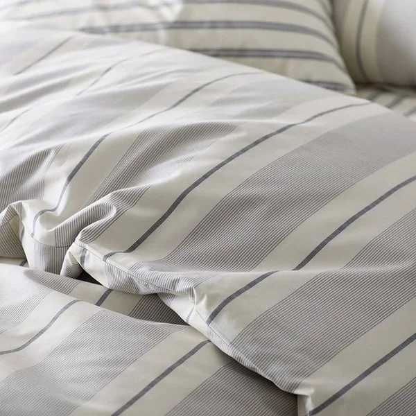 The Company Store Wide Stripe Yarn Dyed Navy Cotton Percale Twin Duvet COVER, Blue