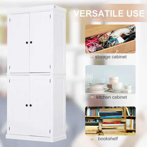 HOMCOM Freestanding Kitchen Pantry Traditional Farmhouse Stand Alone Kitchen Pantry Cupboard Sliding Doors Two Drawers Open Adju