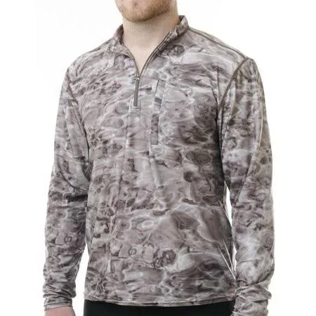 Mens 1/4 Zip Long Sleeve Camo Fishing Shirt - Aqua Design