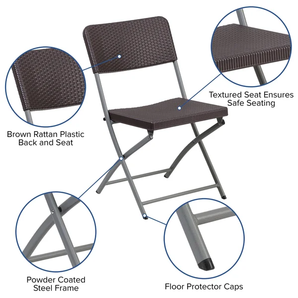 Alamont Brown Rattan Plastic Folding Chair with Gray Frame