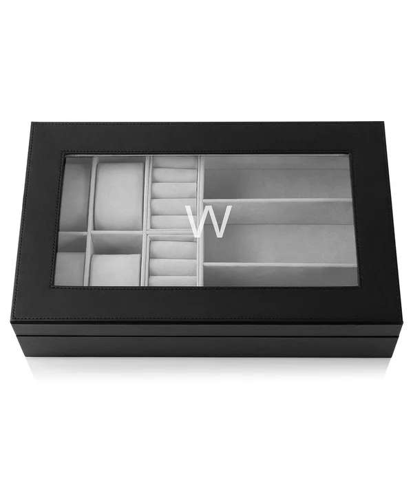 Cathy&s Concepts Personalized Vegan Leather Valet Box - Black