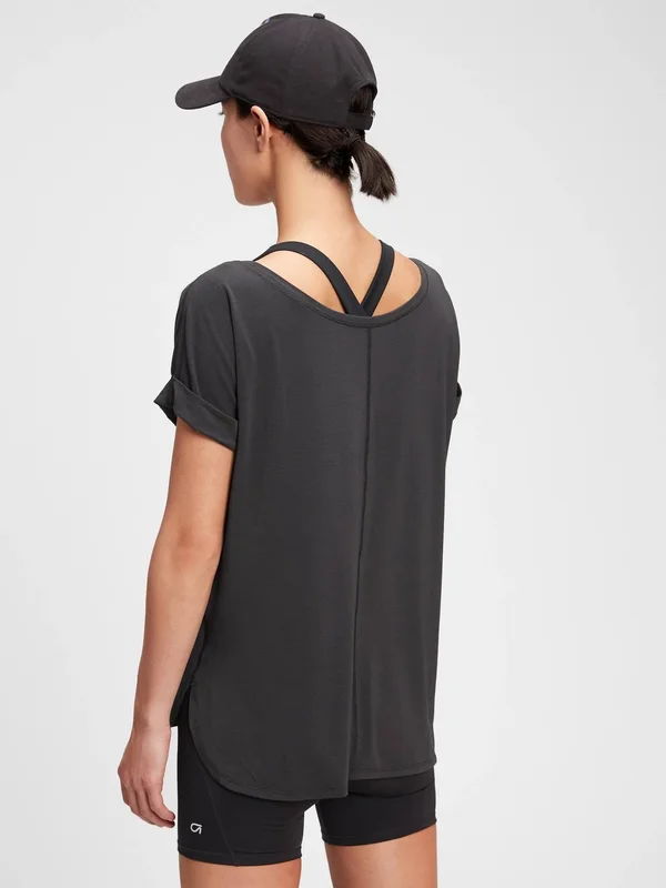 Gap Women's Gapfit Breathe Roll Sleeve T-Shirt True Black Petite Size Xs