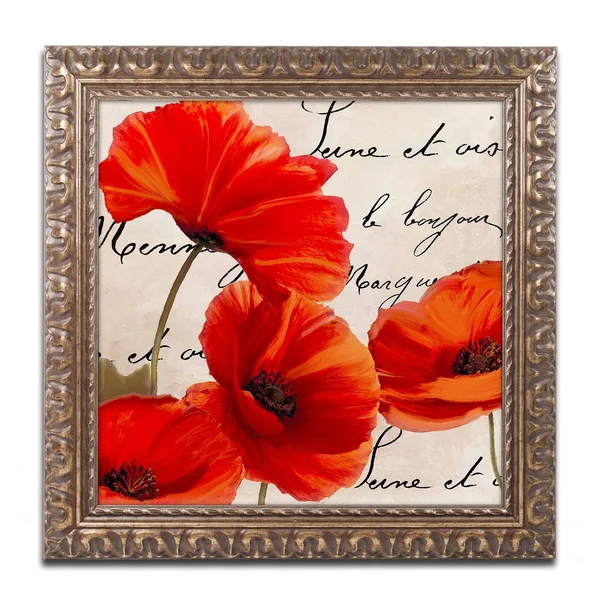 Color Bakery 'Coquelicots Rouge I' Ornate Framed Art - Gold