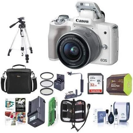 Canon Eos M50 Mirrorless Camera with EF-M 15-45mm f/3.5-6.3 Is STM Lens, Black - Bundle with 32GB SDHC Card, Camera Case, Tripod