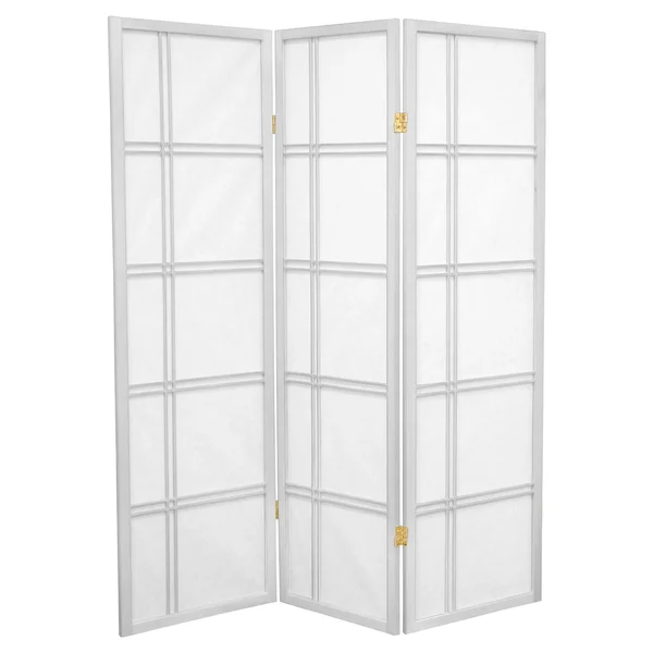 Oriental Furniture 5 ft. Tall Double Cross Shoji Screen - 3 Panel - White