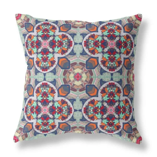 Clover Leaf Floral Suede Zippered Pillow with Insert Muted Green Orange 20x22x20x22