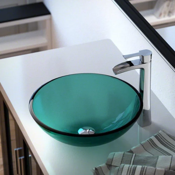 Mr Direct 601 Emerald Vessel Sink Ensemble with A Chrome Finish 731 Faucet - Pop-Up Drain, and Sink Ring.