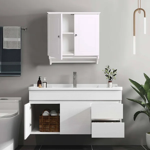 Veikous 24.4 in. W x 8.6 in. D x 23.6 in. H White Wooden Wall Mounted Bathroom Cabinet Storage Organizer