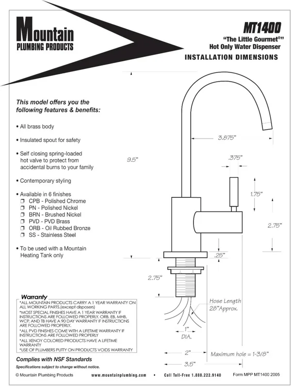 Mountain Plumbing MT1400DIY-NL/ORB Hot & Cold Water Dispenser Faucet & Tank - Oil Rubbed Bronze