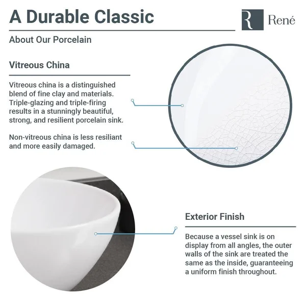Rene R2-5007-W-R9-7007 White Porcelain Vessel Sink with Vessel Faucet and Vessel Pop-Up Drain - Brushed Nickel