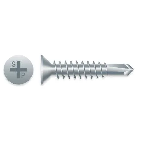 #14 x 1-1/2 inch Phillips Flat Head Zinc Plated Self-Drilling Screws 2m Box