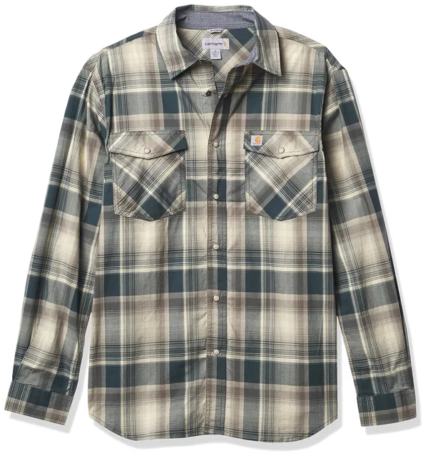 Carhartt Men's Rugged Flex Relaxed Fit Lightweight Snap-Front Plaid Long Sleeve Shirt