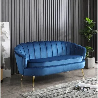Patsy 68x22 Velvet Tuxedo Arm Sofa Gold Flamingo Fabric: Blue Velvet