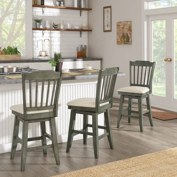 Eleanor Slat Back Wood Swivel Counter Stool by Inspire Q Classic - Antique Grey - Counter Height