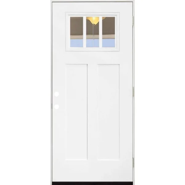Steves & Sons 36 in. x 80 in. Legacy 3 Lite Toplite Clear Glass Left Hand Outswing White Primed Fiberglass Prehung Front Doo