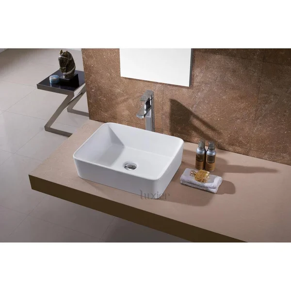 Luxier Rectangular Bathroom Ceramic Vessel Sink Art Basin in White