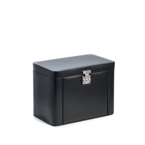 Black Lizard Textured Leather 4-Level Jewelry Case, 12.5 inches x 7.5 inches x 9.5 inches