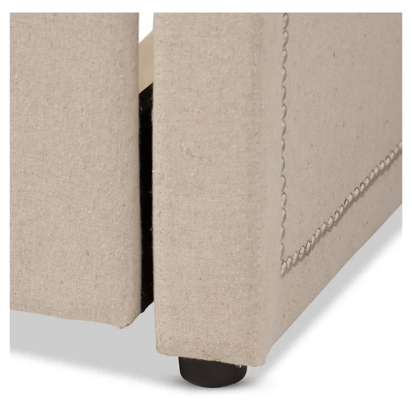Baxton Studio Raymond Beige Linen Fabric Nail Heads Trimmed Sofa Twin Daybed with Roll-Out Trundle Guest Bed