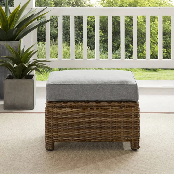 Bradenton Outdoor Wicker Ottoman - Weathered Brown/Sangria - Crosley