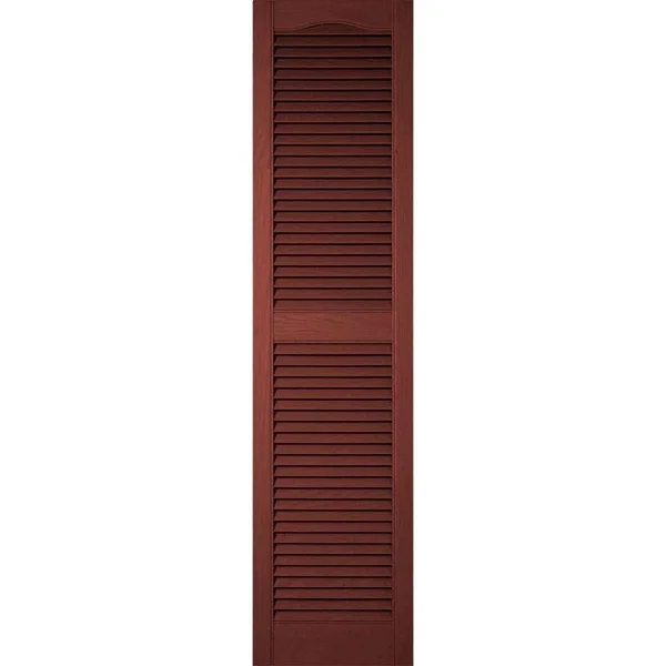 14 1/2 inchw x 24 inchh Lifetime Vinyl, Custom Cathedral Top Center Mullion, Open Louver Shutters, w/Shutter-Loks (Per Pair), Bu