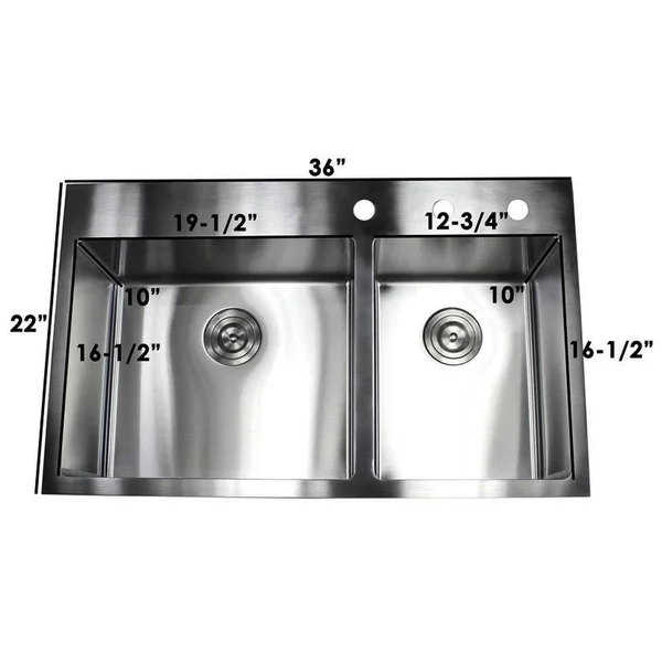 33 inch Drop in Topmount Stainless Steel Kitchen Sink Package 16 Gauge Double 60/40 Bowl Basin w/ 9 Gauge Deck - Complete Sink P, 33" x 22"