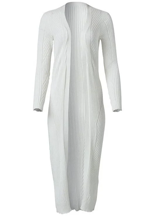 Women's Long Ribbed Duster Sweaters - White - Size Xs by Venus