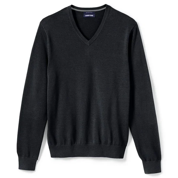 Lands& End Men's Fine Gauge Supima V-Neck Classic, Size: XXL, Black