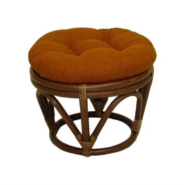 International Caravan 46cm Bali Rattan Papasan Footstool with Cushion - Solid Twill Fabric, Eggshell - Eggshell