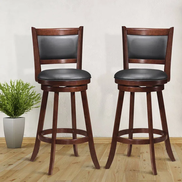Costway Set of 2 29'' Swivel Bar Height Stool Wood Dining Chair Upholstered Seat Espresso