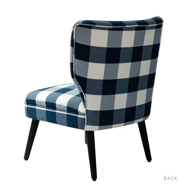 Cande Buffalo Plaid Side Chair with Black Base, Set of 2 - Indigo