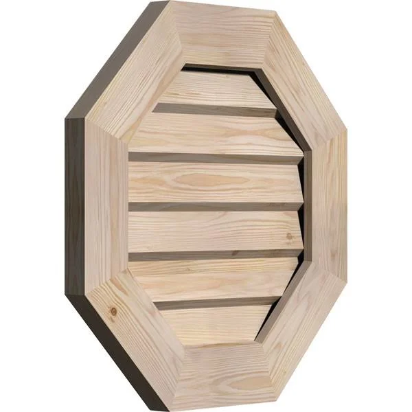 Ekena Millwork GVWOC24X2402SDUPI 24x22W x 24x22H Octagonal Gable Vent (29x22W x 29x22H Frame Size): Unfinished, Non-Functional