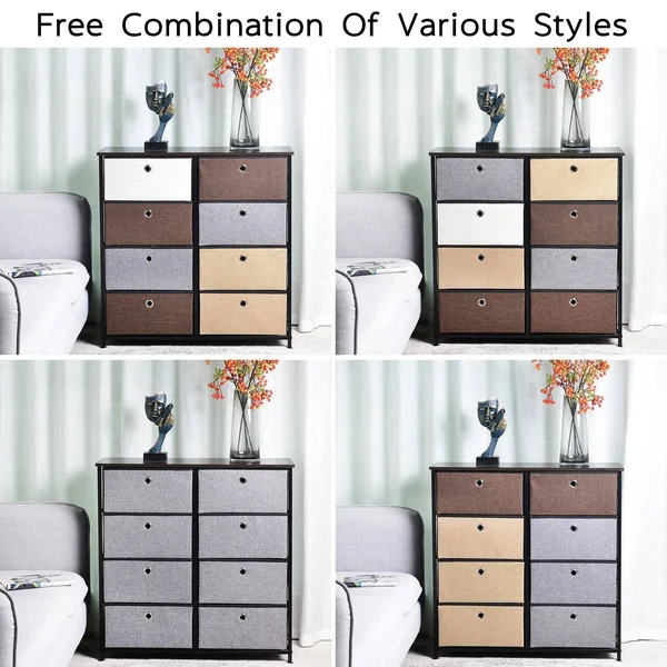Fabric 8-Drawer Storage Organizer Double Dresser - Wood Color