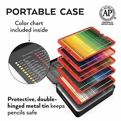 Arteza Professional Watercolor Pencils for Adults Kids, Set of 120, Water-Soluble Colored Pencils for Coloring, Blending